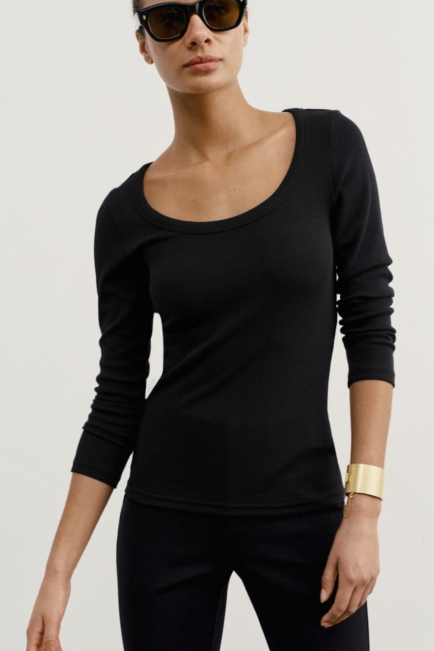 AYR The Open-Ended Top Black Ribbed Scoop Neck Long Sleeve